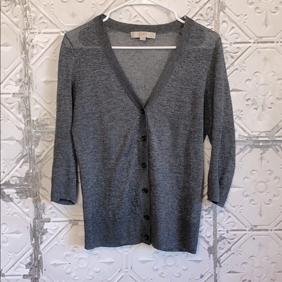 LOFT Sweaters - Loft gray and metallic thread cardigan